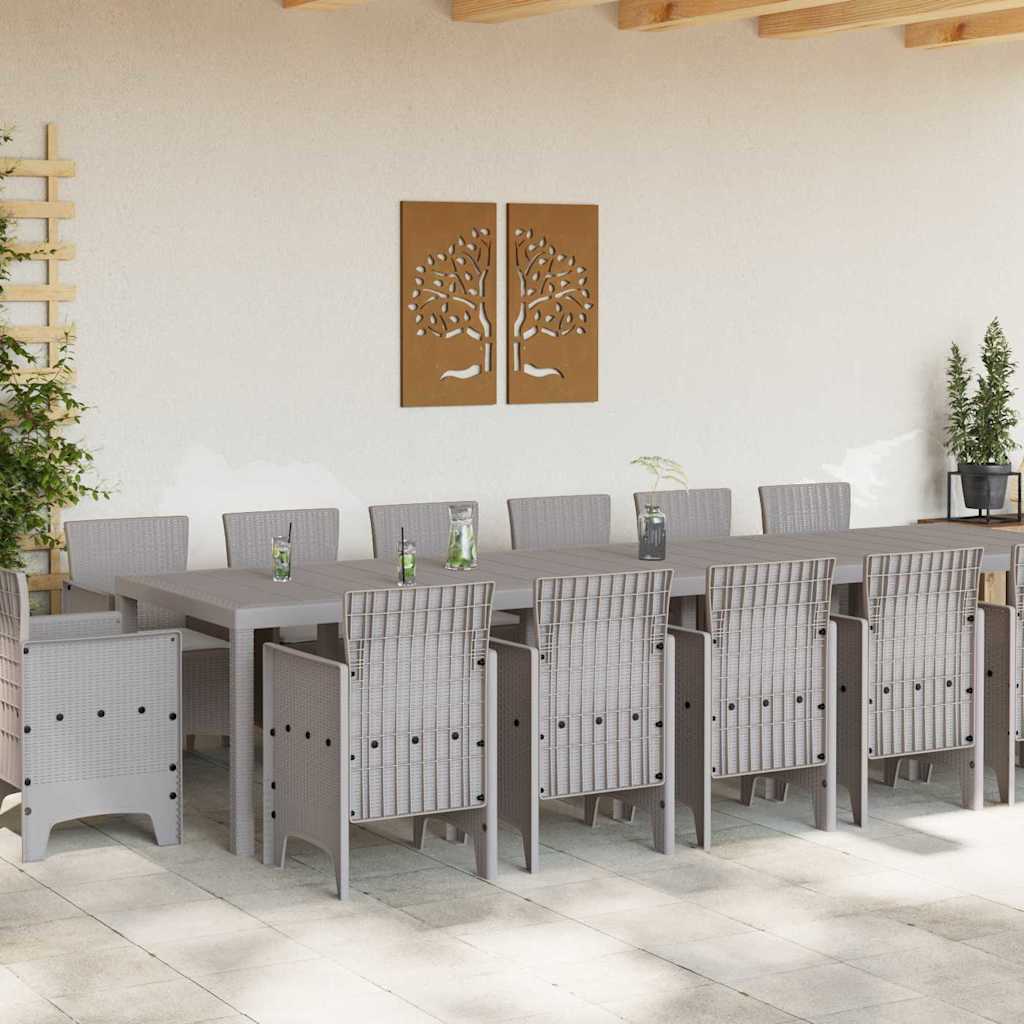 Garden Dining Set 15 pcs Polt rattan Light grey Light grey 14-seater