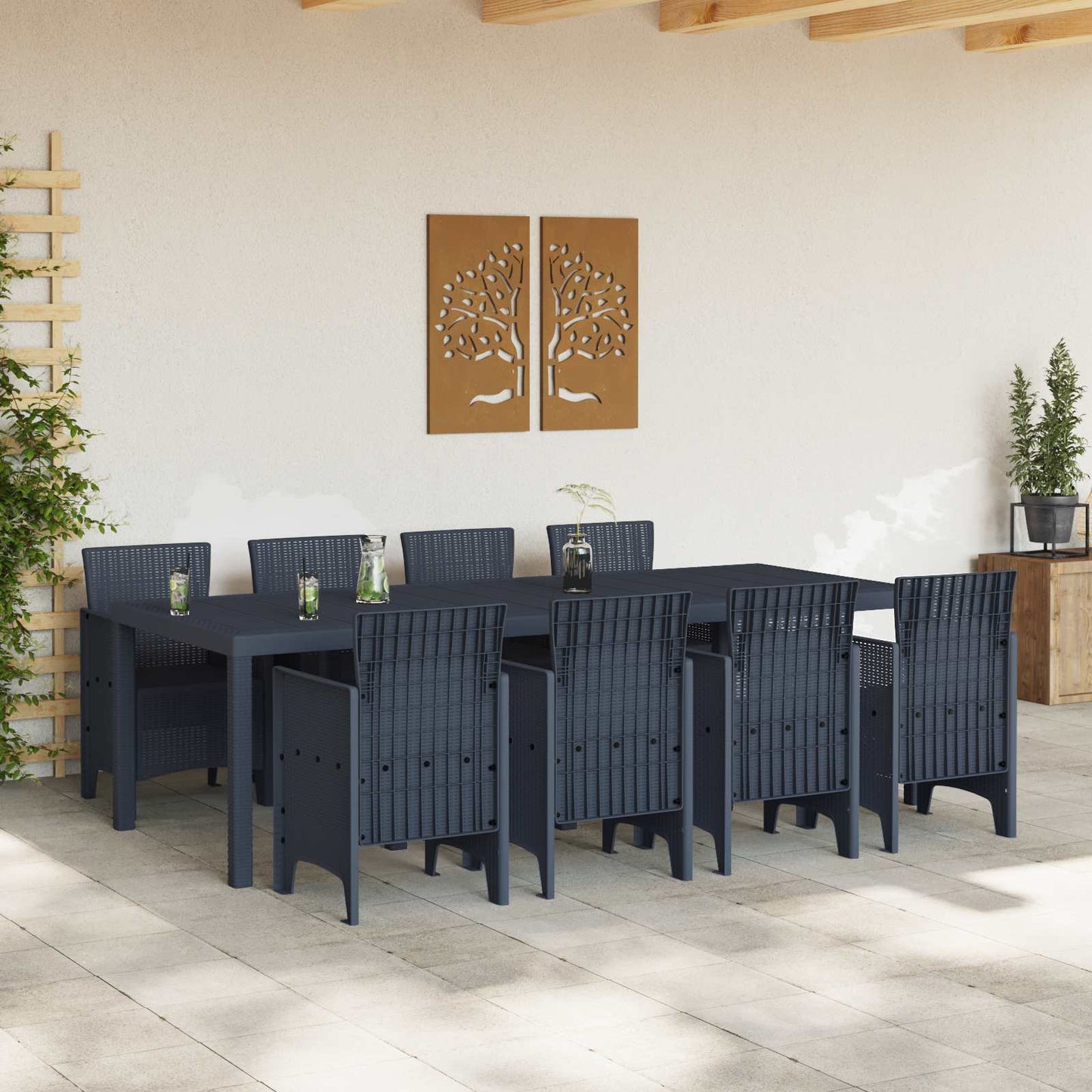 vidaXL Garden Dining Set 9 pcs Anthracite Polypropylene 3