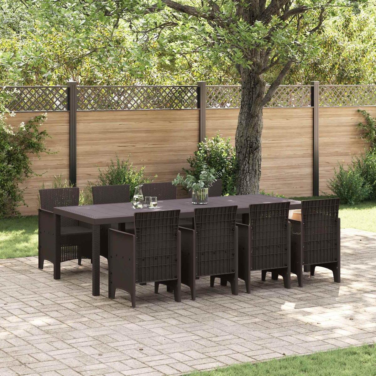 vidaXL Garden Dining Set 9 pcs Brown Polypropylene 1