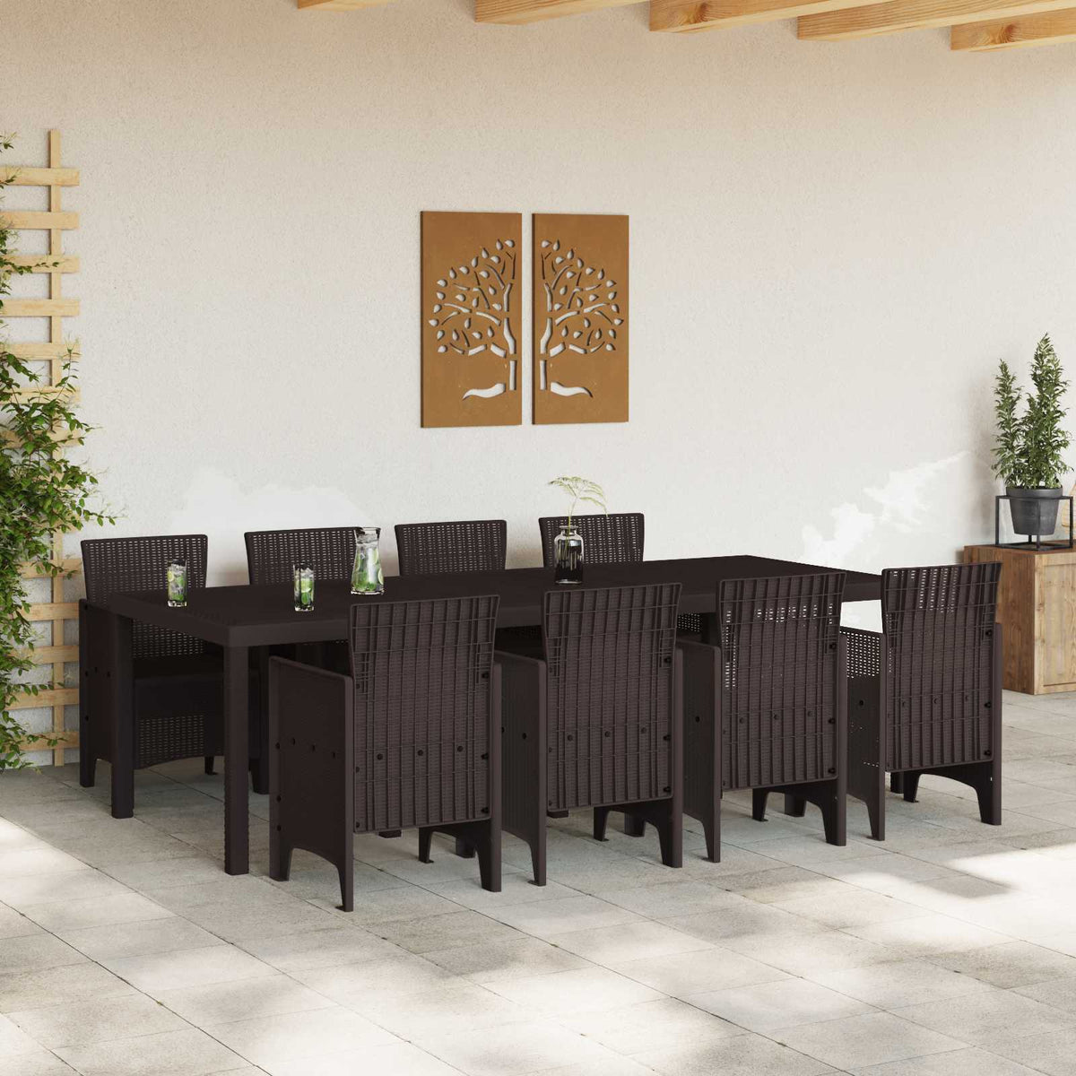 vidaXL Garden Dining Set 9 pcs Brown Polypropylene 3
