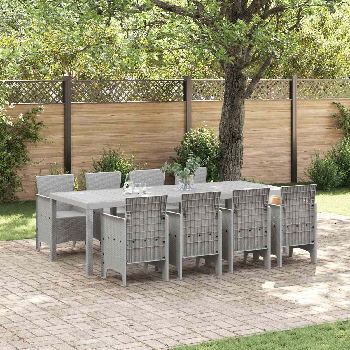 vidaXL Garden Dining Set 9 pcs White Polypropylene 1
