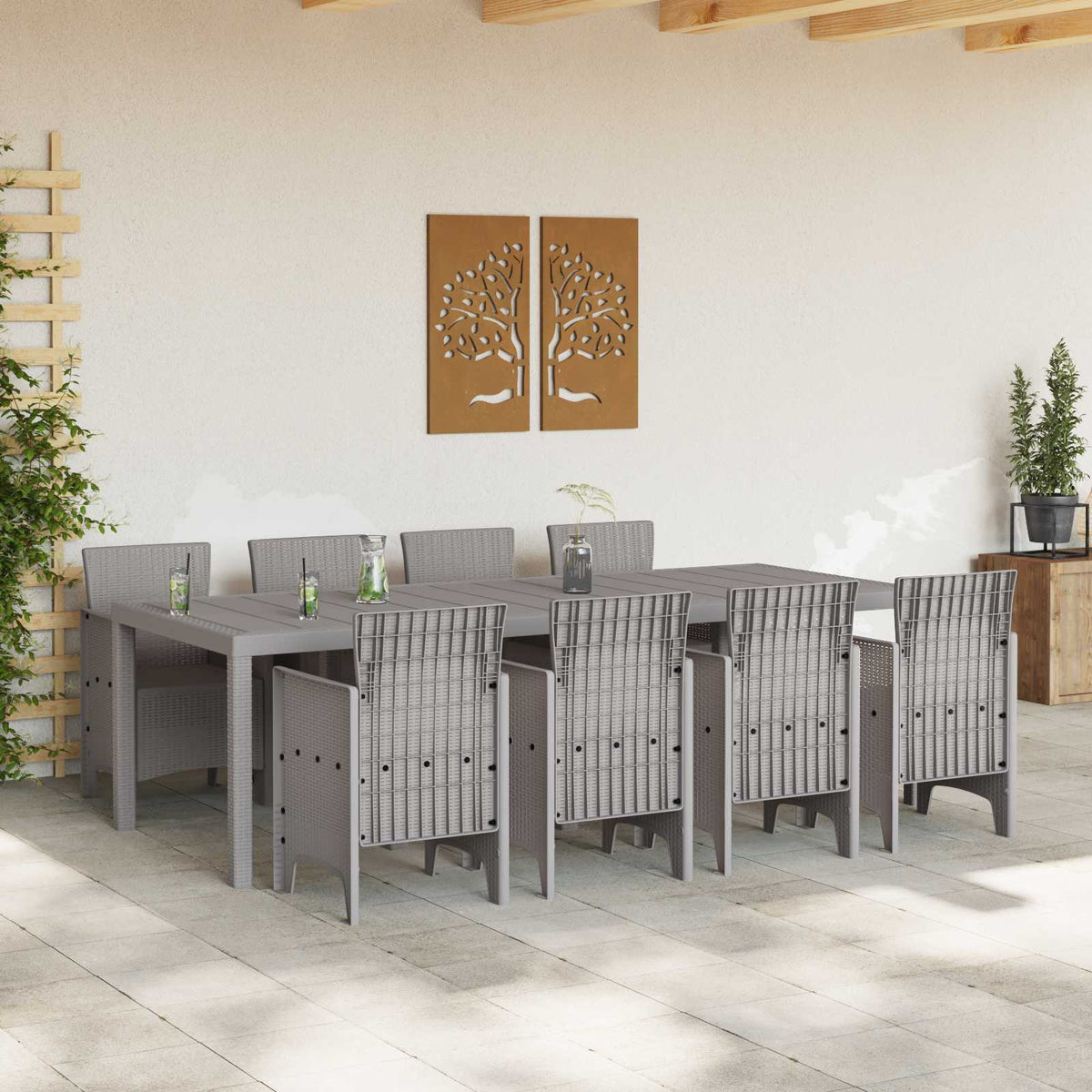vidaXL Garden Dining Set 9 pcs White Polypropylene 3