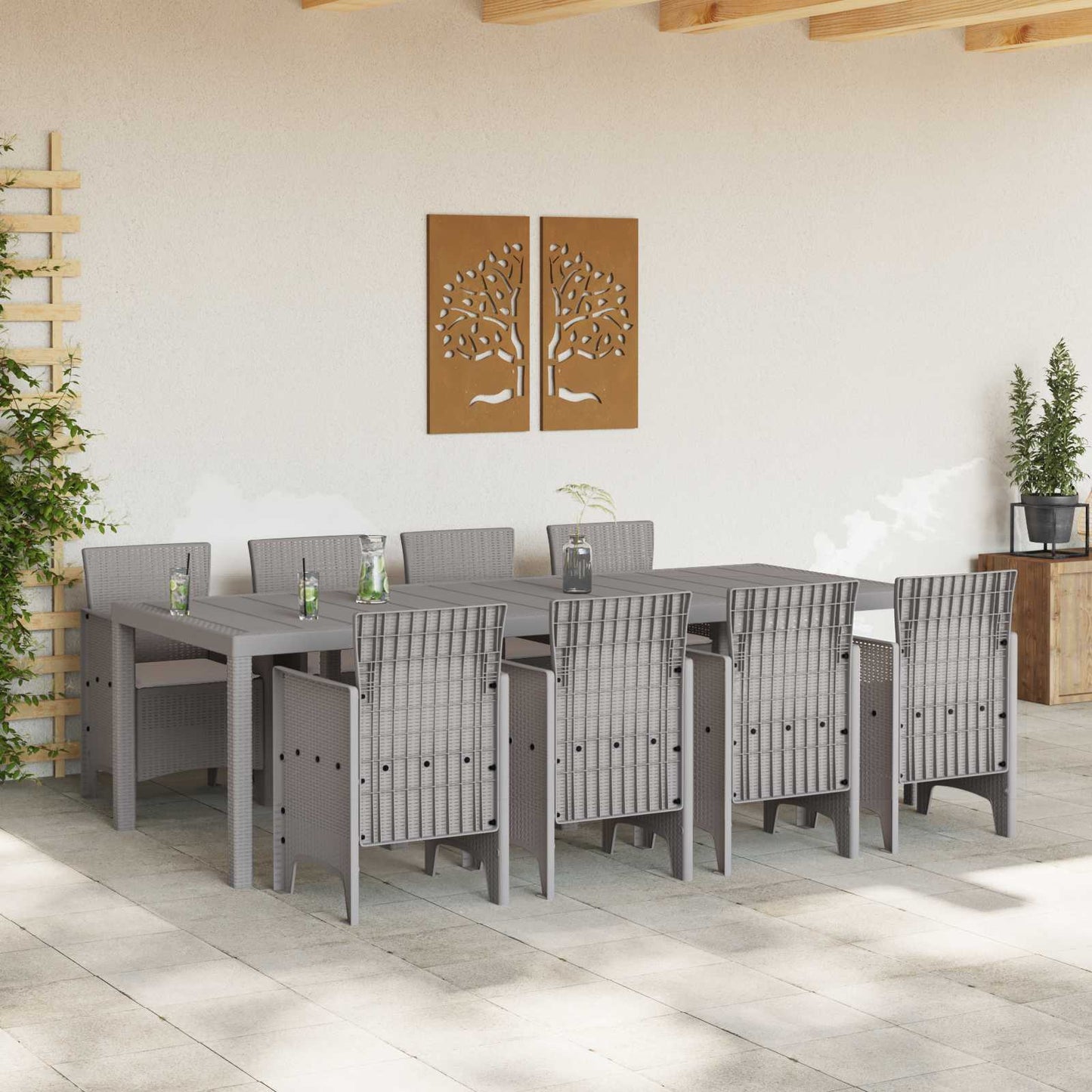 vidaXL Garden Dining Set 9 pcs White Polypropylene 3