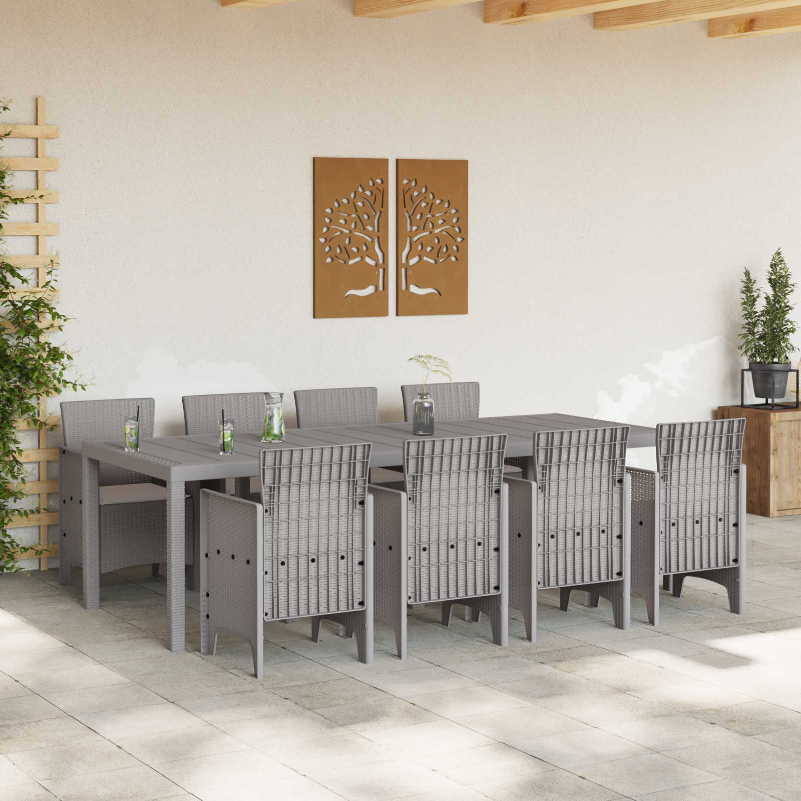vidaXL Garden Dining Set 9 pcs White Polypropylene 3