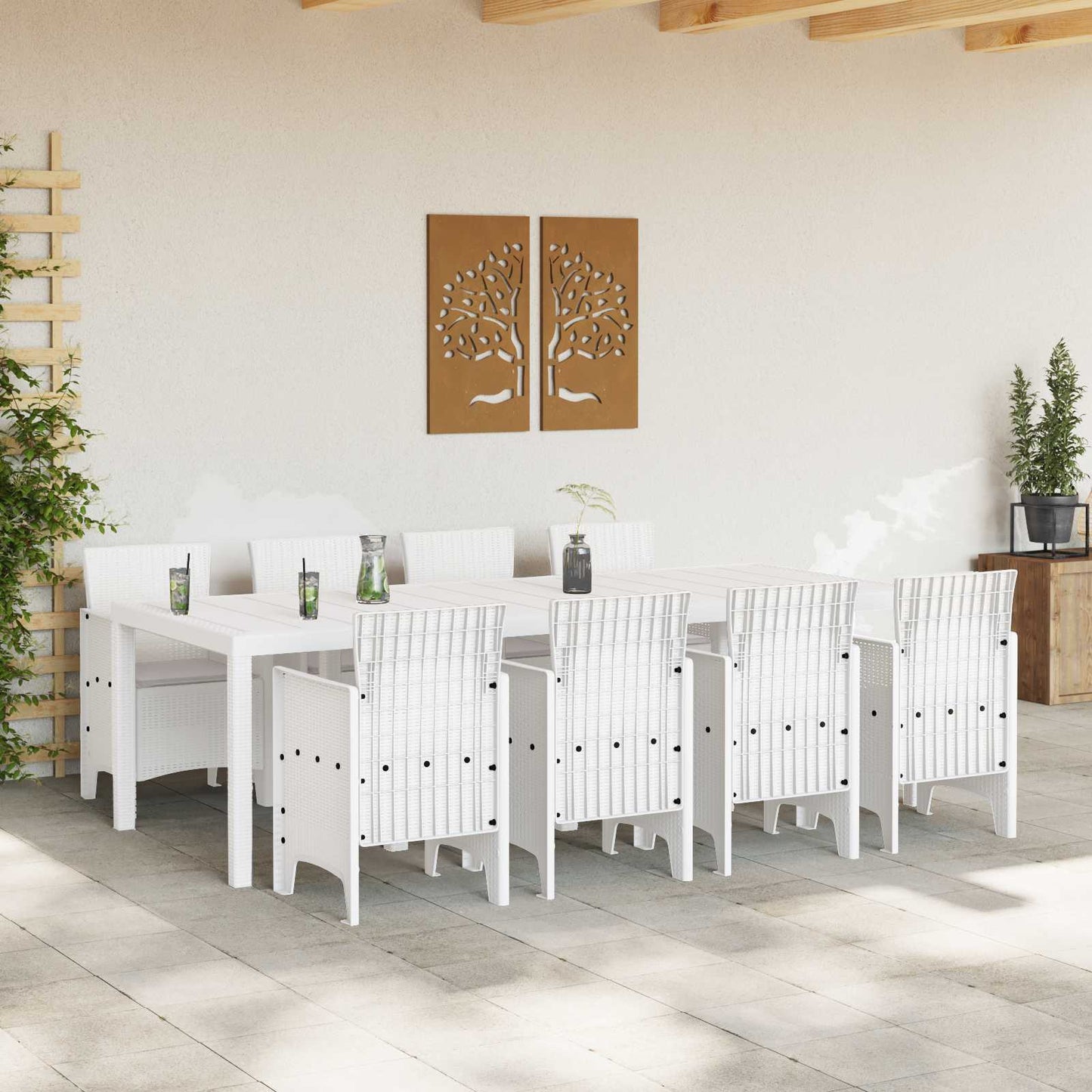 vidaXL Garden Dining Set 9 pcs White Polypropylene 3