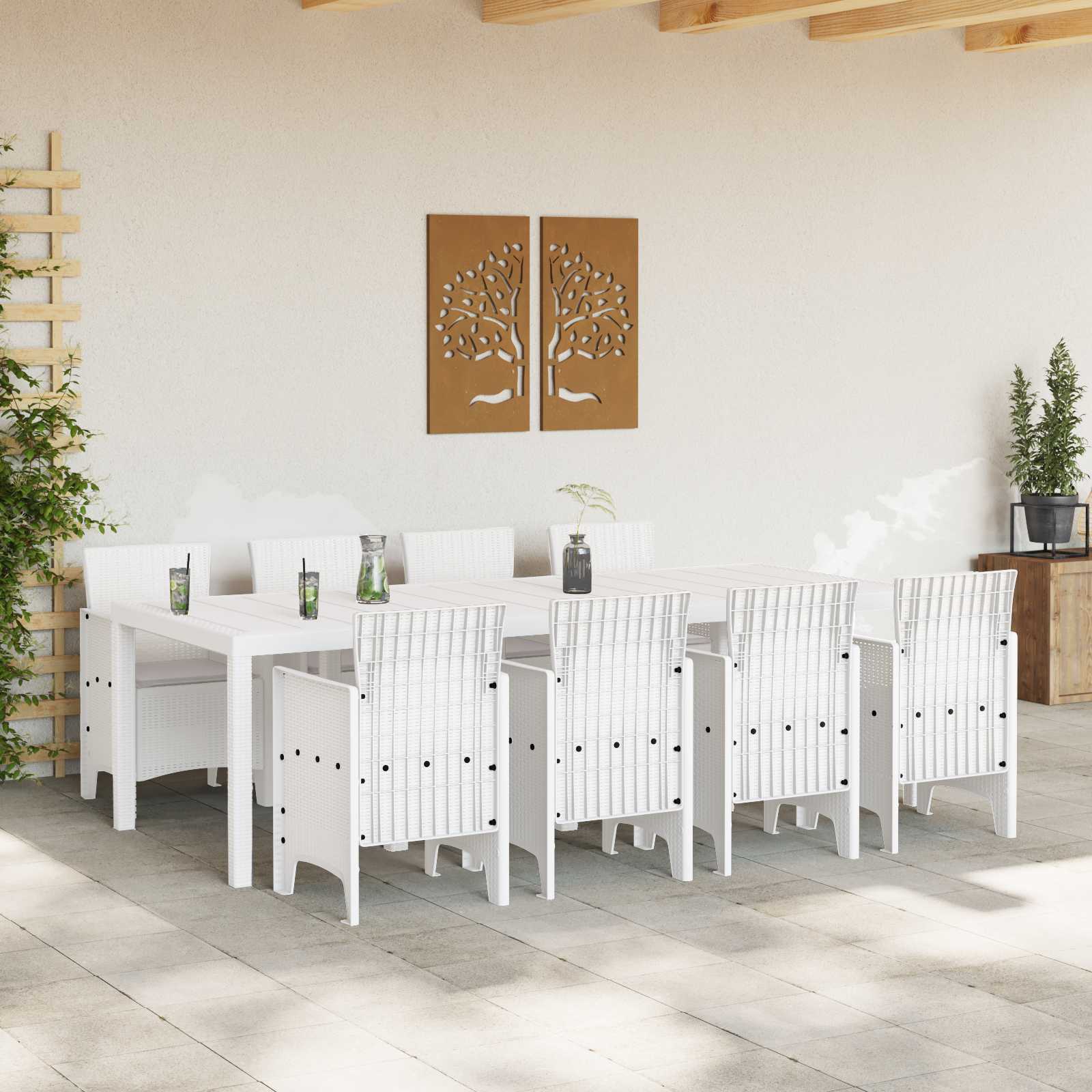 vidaXL Garden Dining Set 9 pcs White Polypropylene 3