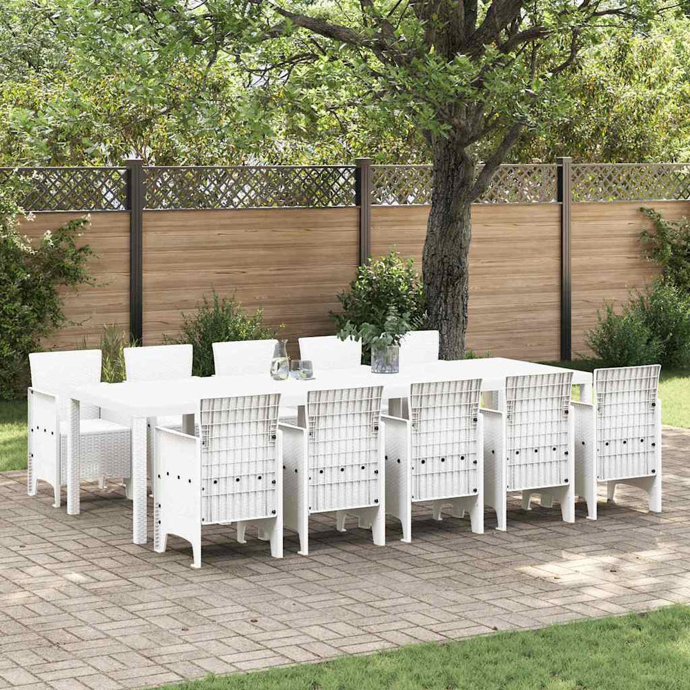 vidaXL Garden Dining Set 11 pcs White Rattan and Steel