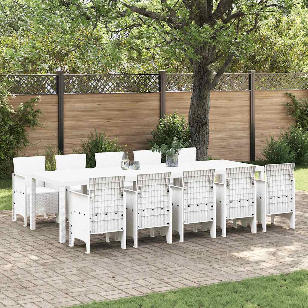 vidaXL Garden Dining Set 11 pcs White Rattan and Steel 1