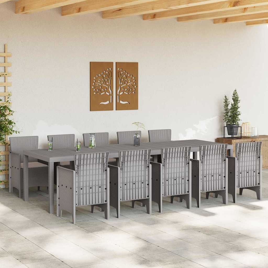 vidaXL Garden Dining Set 11 pcs Light grey Poly rattan 3