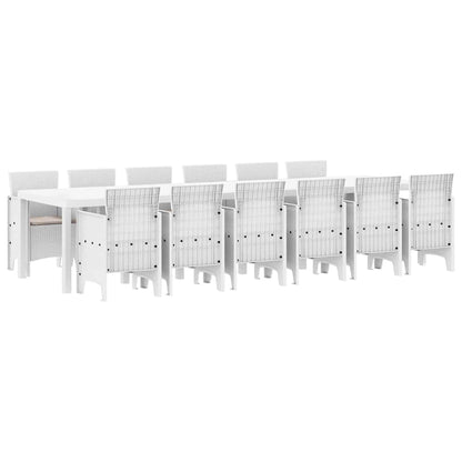 vidaXL Garden Dining Set 13 pcs White Polt rattan 2