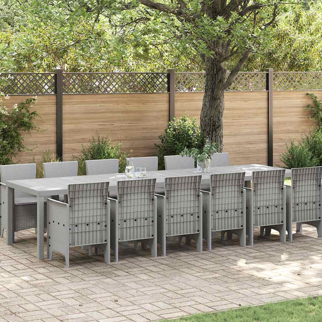 Garden Dining Set 15 pcs Polt rattan Light grey Light grey 12-seater