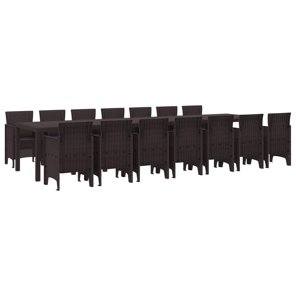 vidaXL Garden Dining Set with Cushions 15 pcs Brown PP