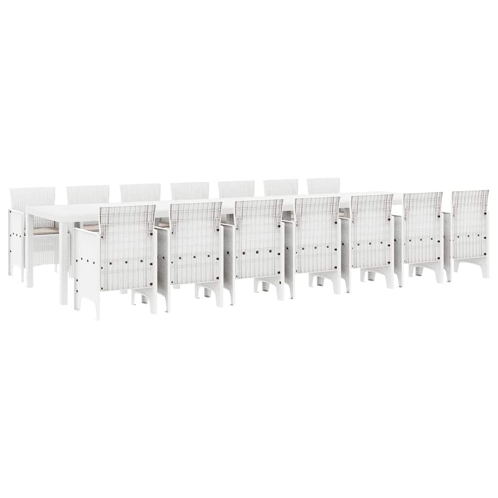 vidaXL Garden Dining Set with Cushions 15 pcs White PP 2