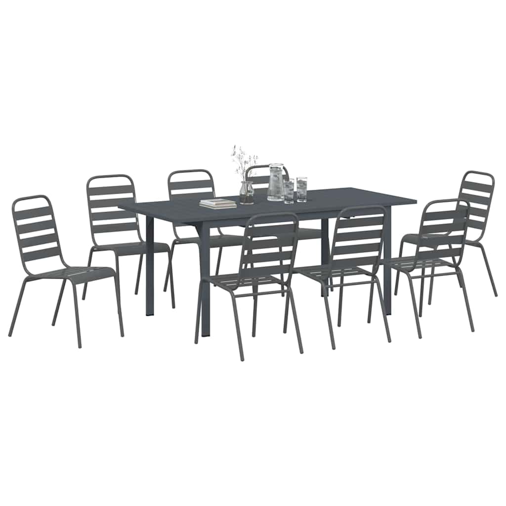 vidaXL Garden Dining Set 9 pcs Anthracite Powder-coated Steel 3