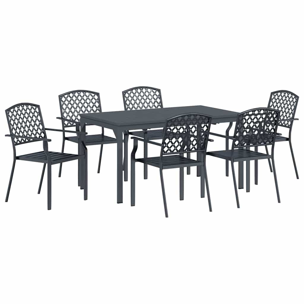 vidaXL Garden Dining Set 7 pcs Anthracite Powder-coated Steel 2