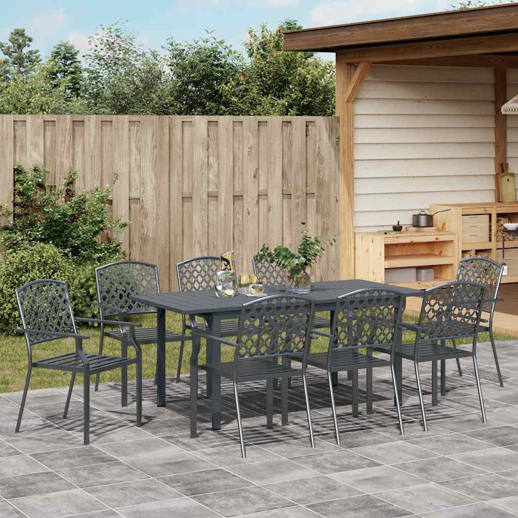 vidaXL Garden Dining Set 9 pcs Anthracite Powder-coated Steel 4