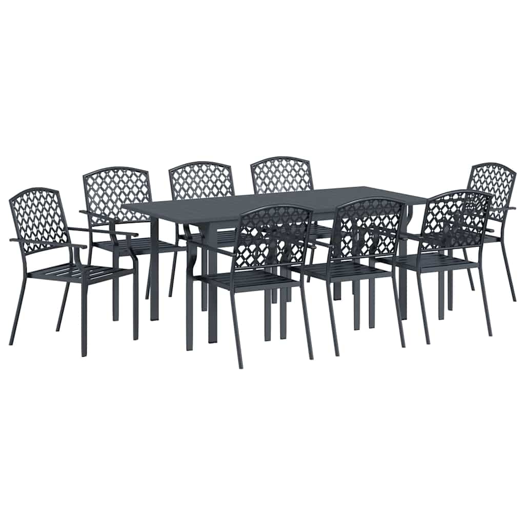 vidaXL Garden Dining Set 9 pcs Anthracite Powder-coated Steel 2
