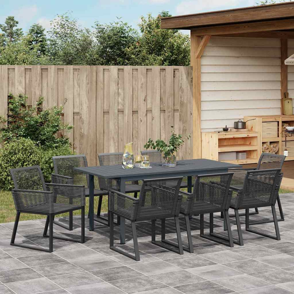 vidaXL Garden Dining Set 9 pcs Black Poly Rattan 4