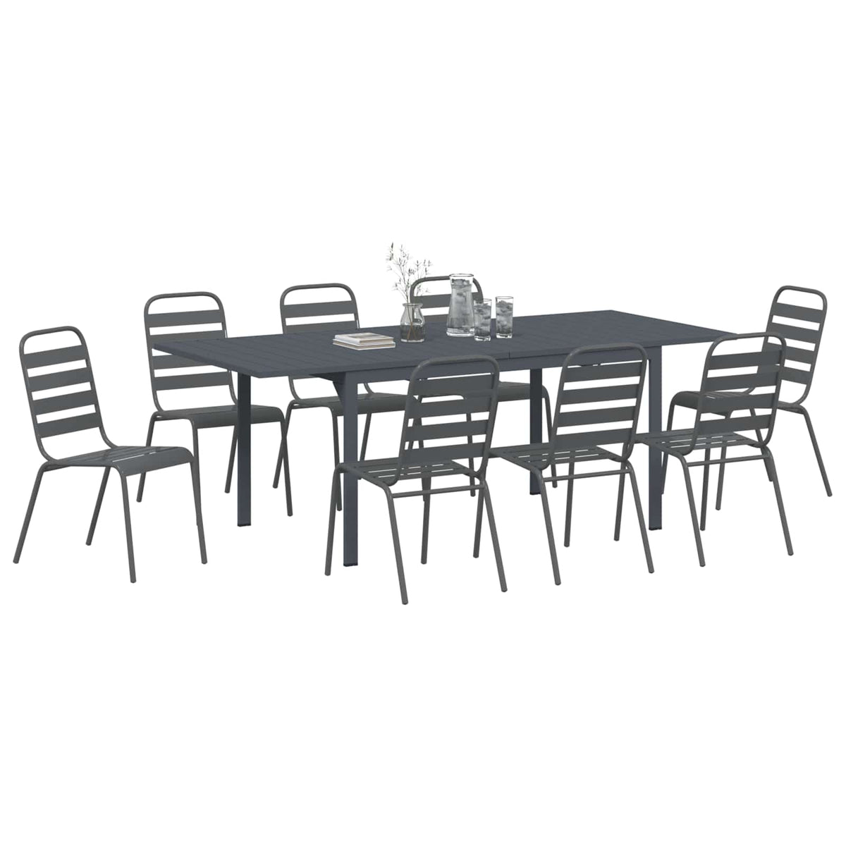 vidaXL Garden Dining Set 9 pcs Anthracite Powder-coated Steel 3