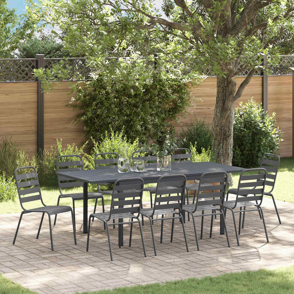 vidaXL Garden Dining Set 11 pcs Anthracite Powder-coated Steel 1