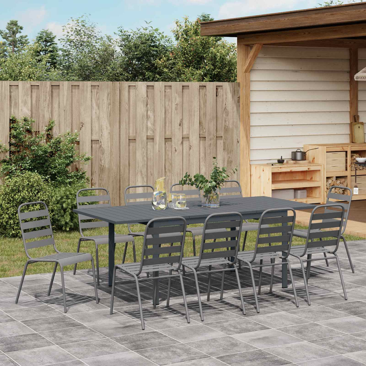 vidaXL Garden Dining Set 11 pcs Anthracite Powder-coated Steel 4