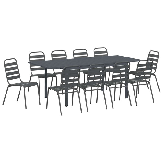 vidaXL Garden Dining Set 11 pcs Anthracite Powder-coated Steel 2