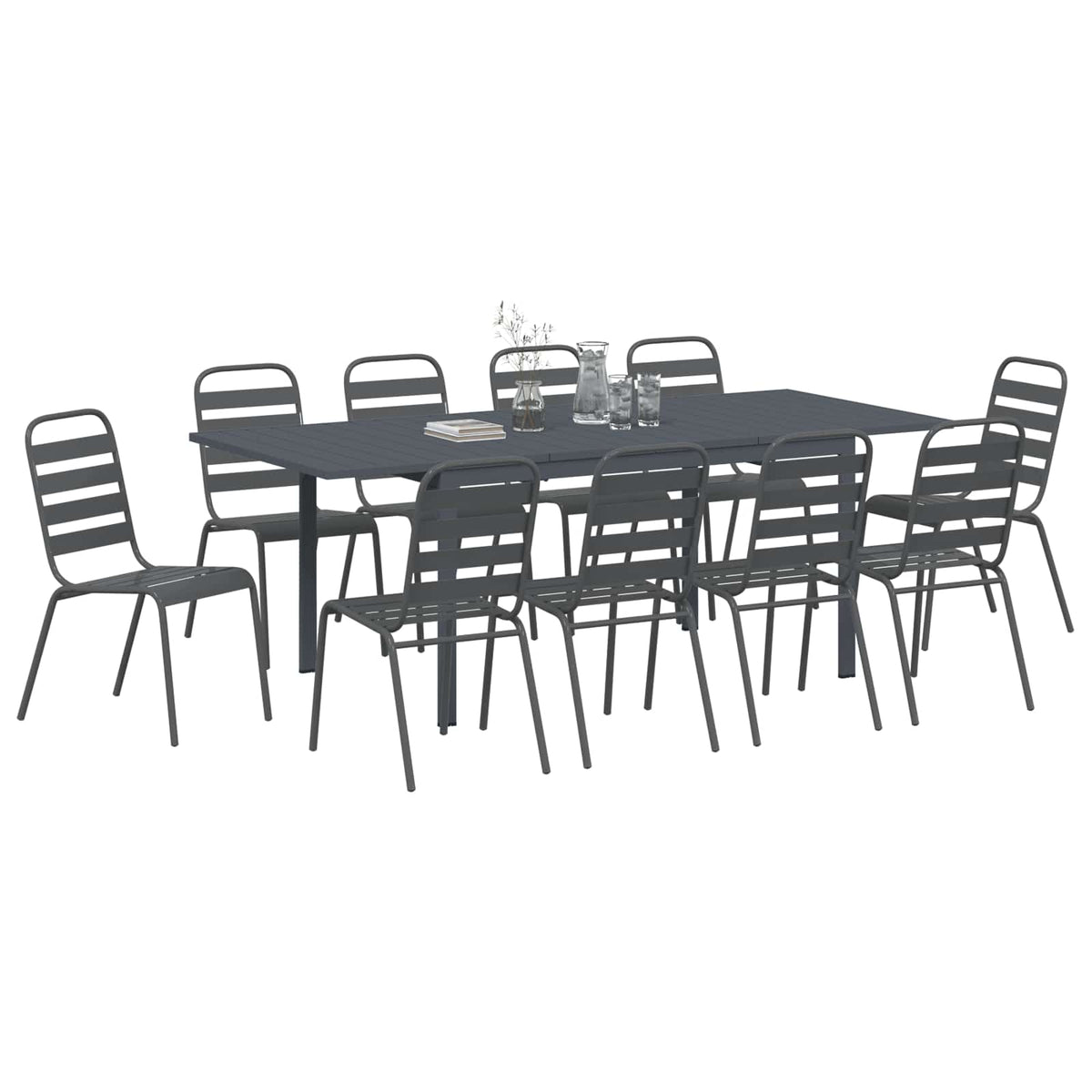 vidaXL Garden Dining Set 11 pcs Anthracite Powder-coated Steel 3