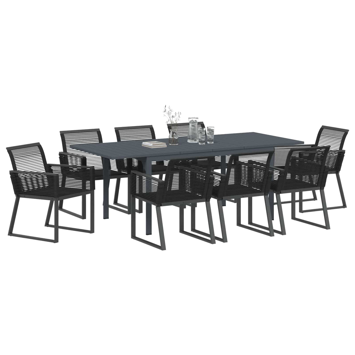 vidaXL Garden Dining Set 9 pcs Black Poly Rattan 3