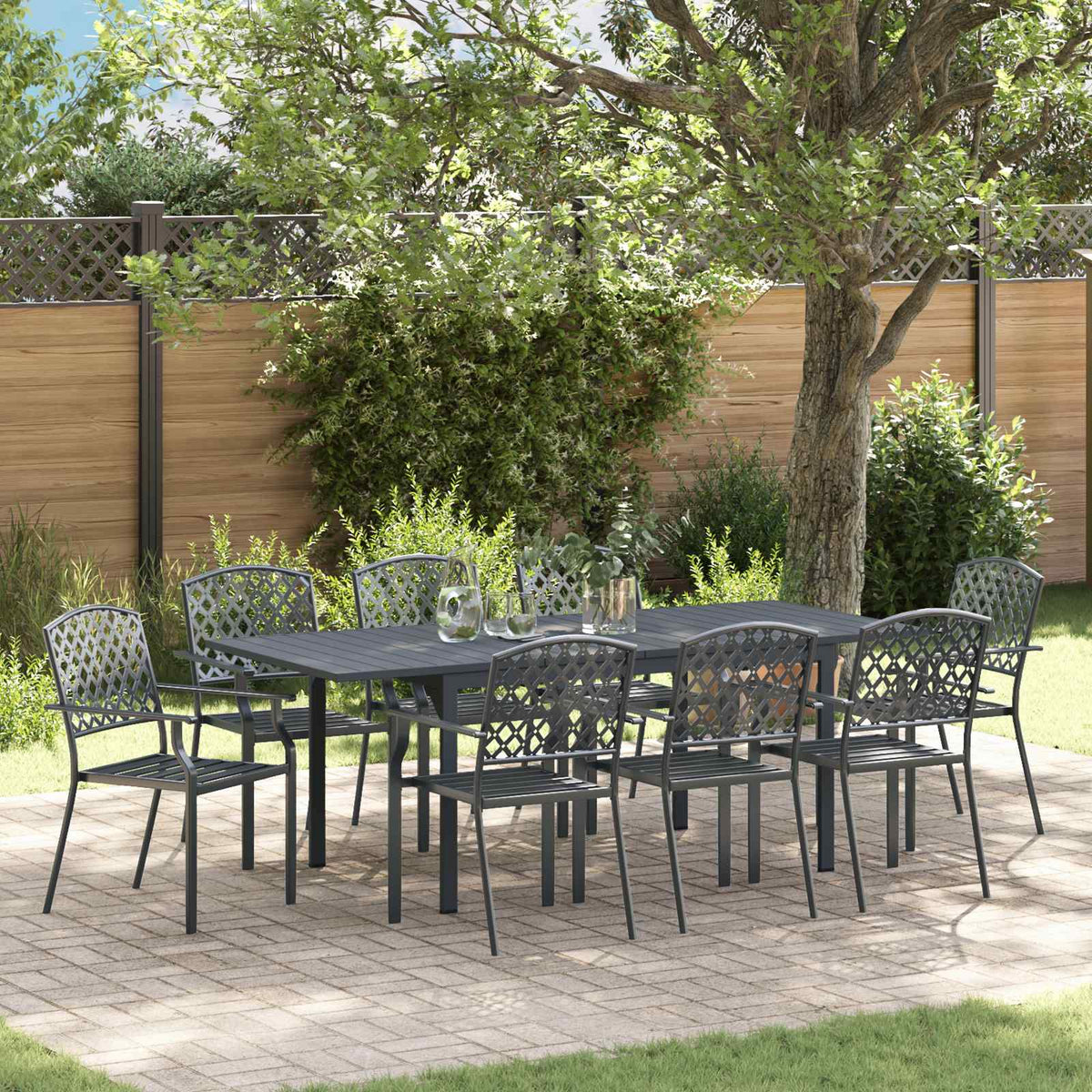 vidaXL Garden Dining Set 9 pcs Anthracite Steel 1