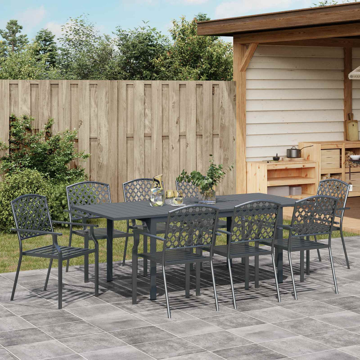 vidaXL Garden Dining Set 9 pcs Anthracite Steel 4