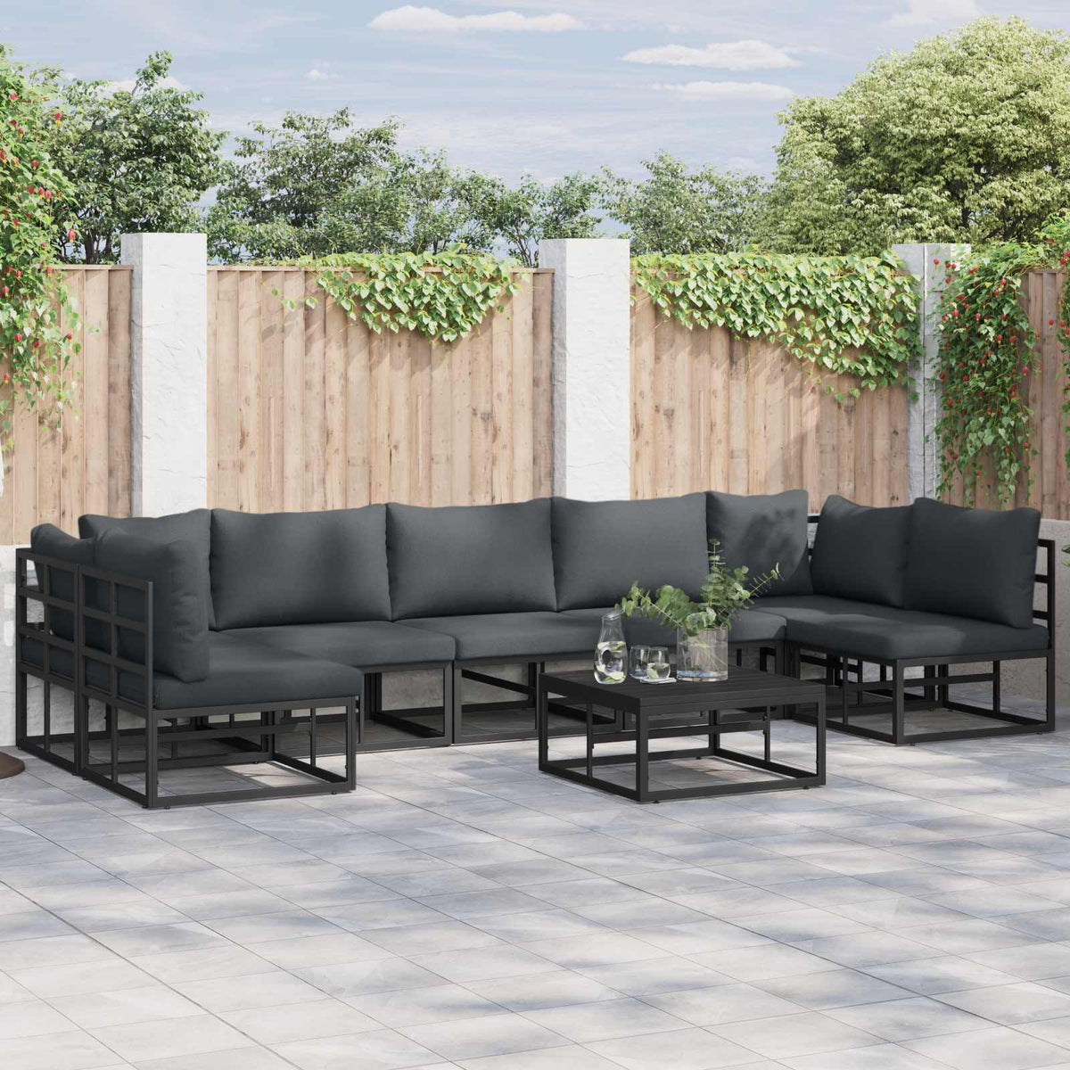 vidaXL Garden Sofa Set 7 pcs Black Aluminium 1