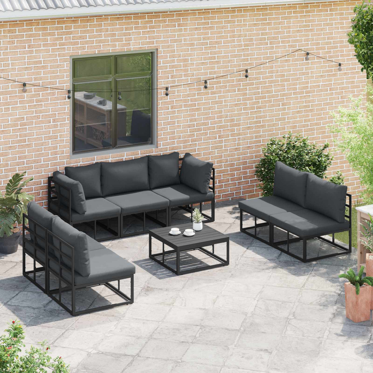 vidaXL Garden Sofa Set 7 pcs Black Aluminium 5
