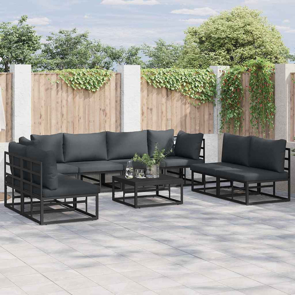 vidaXL Garden Sofa Set 8 pcs Black Aluminium