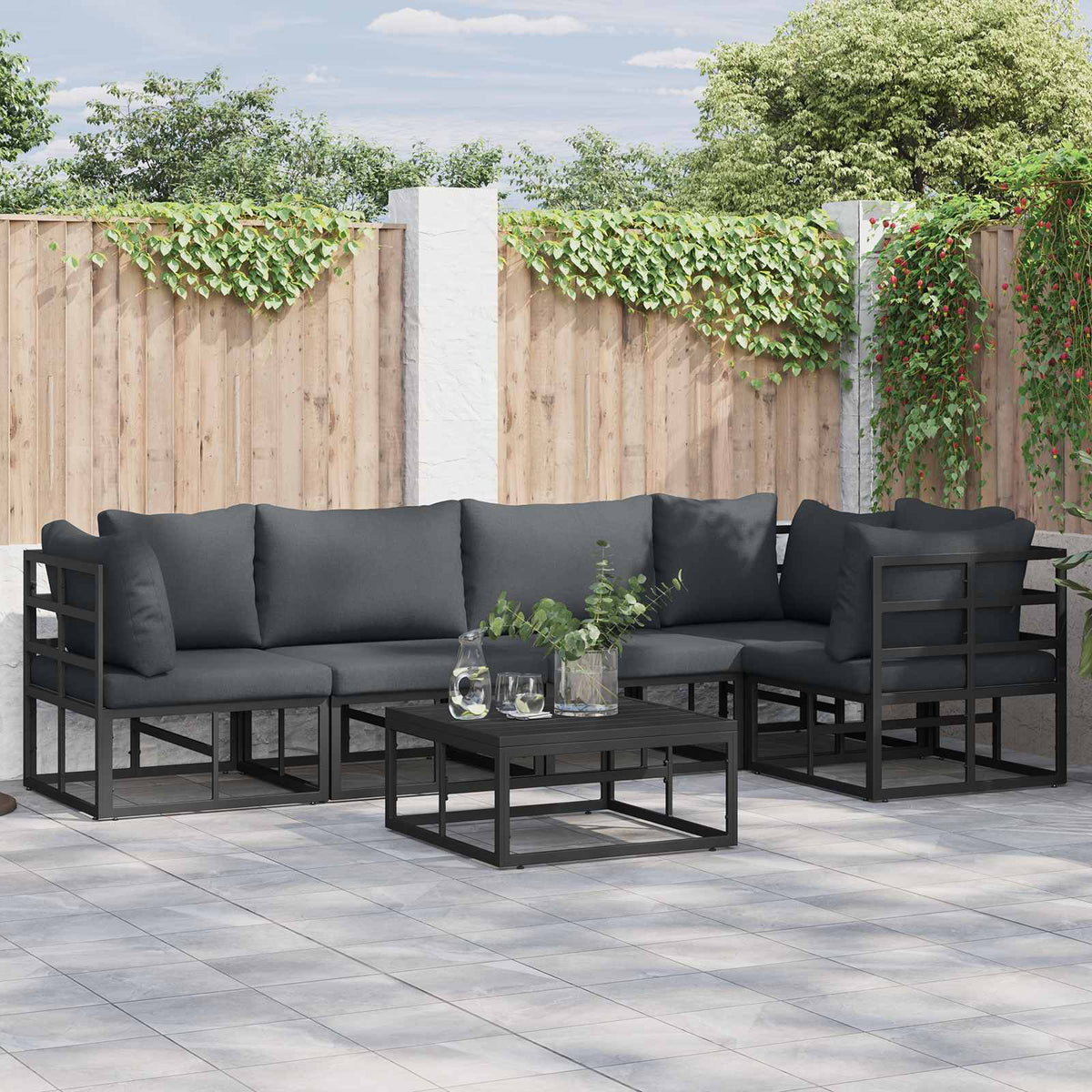 vidaXL Garden Sofa Set 6 pcs Black Aluminium 1