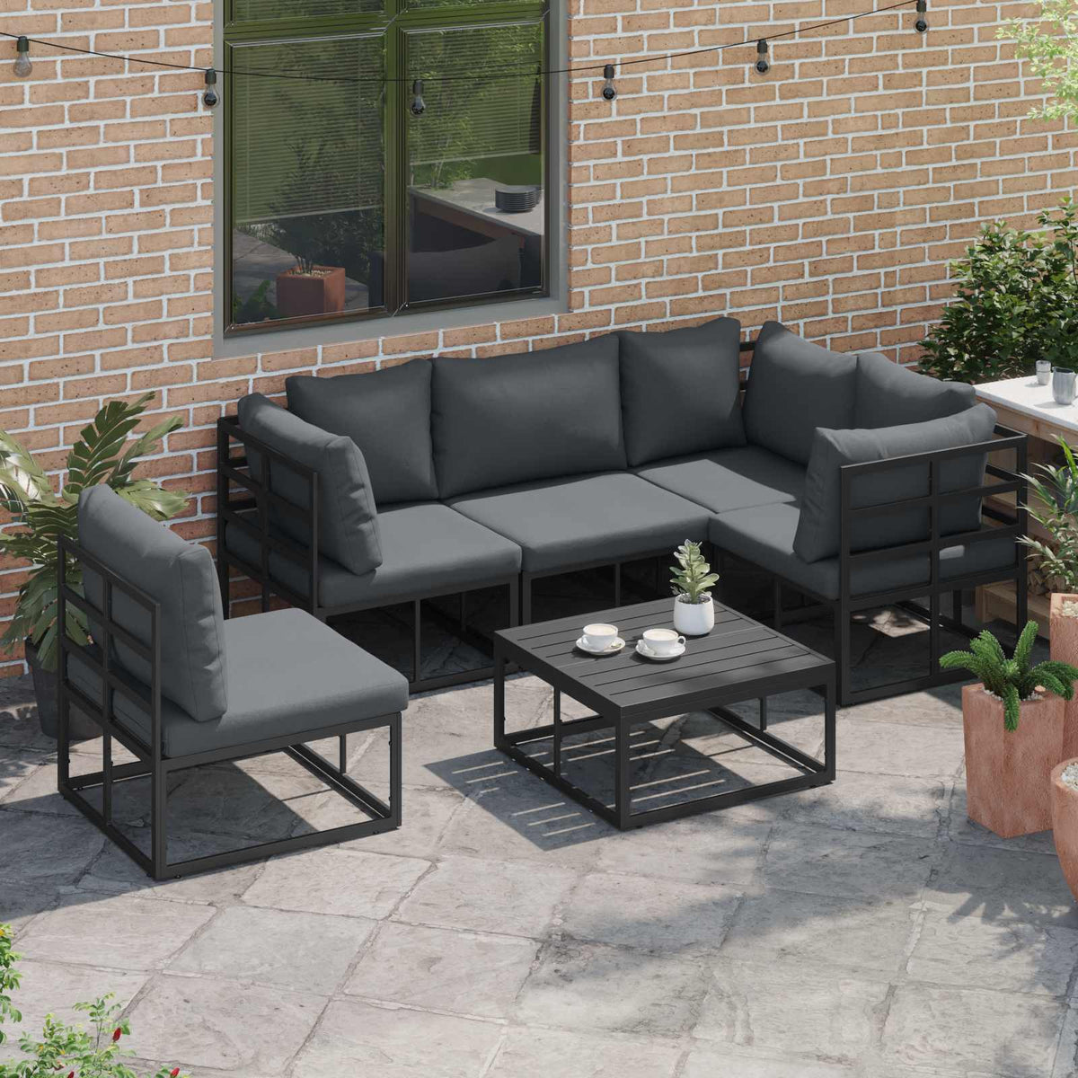vidaXL Garden Sofa Set 6 pcs Black Aluminium 3