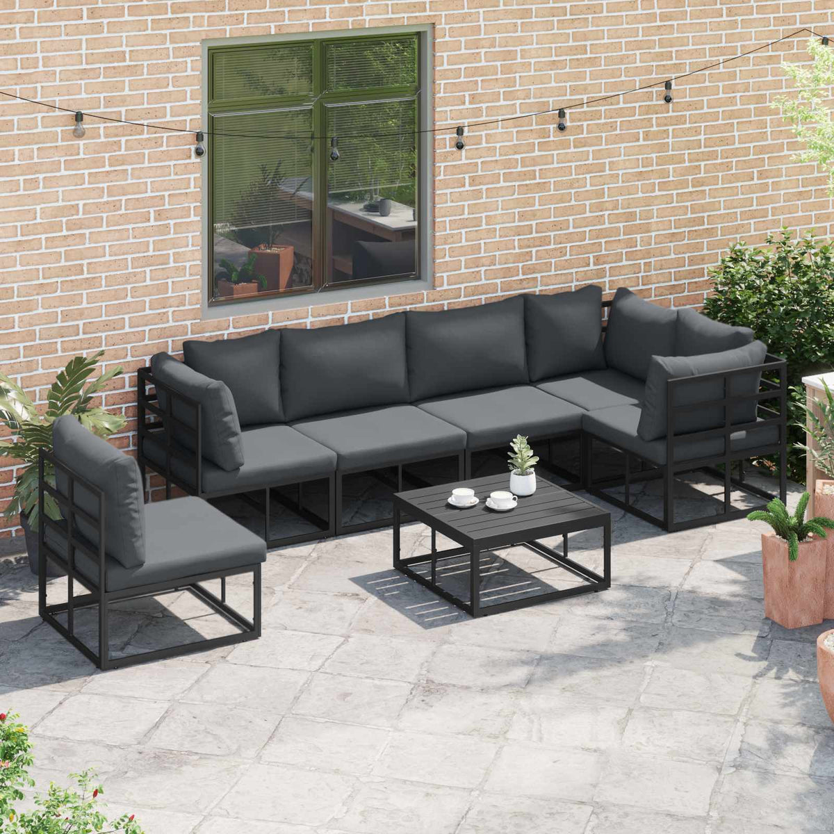 vidaXL Garden Sofa Set 7 pcs Black Aluminium 3