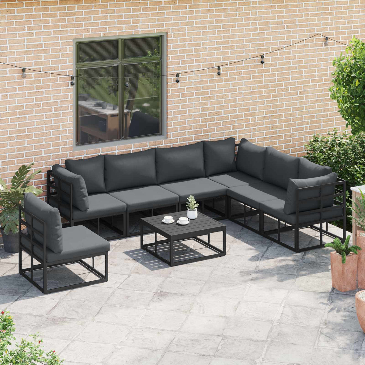 vidaXL Garden Sofa Set 7 pcs Black Aluminium 5
