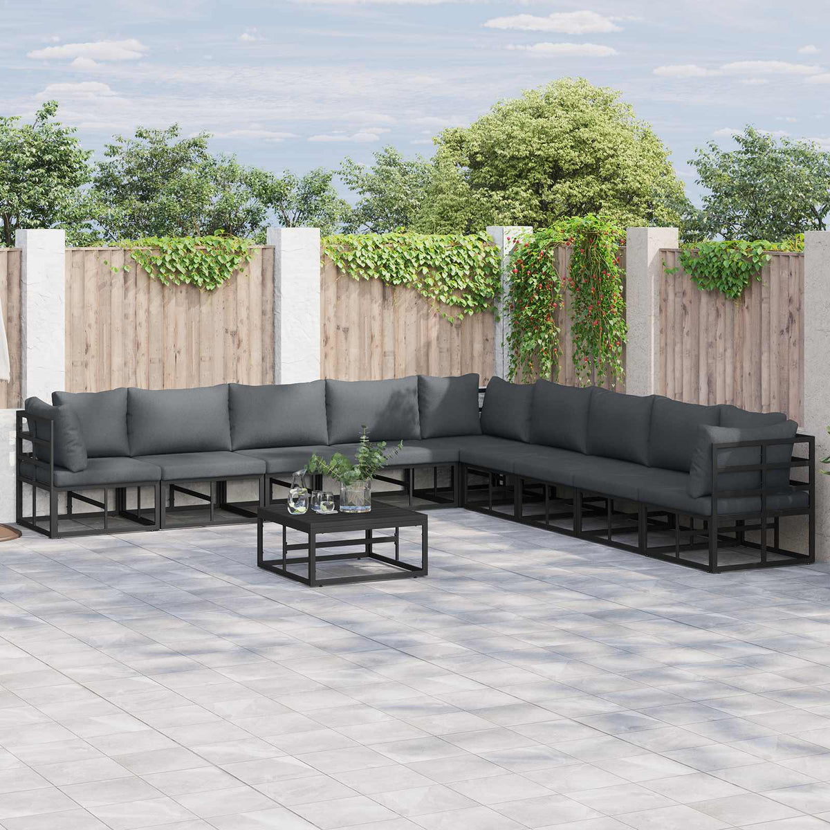 vidaXL Garden Sofa Set 10 pcs Black Aluminium 1