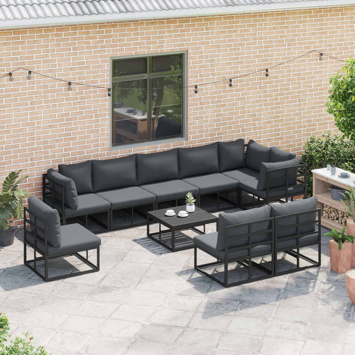 vidaXL Garden Sofa Set 10 pcs Black Aluminium 5