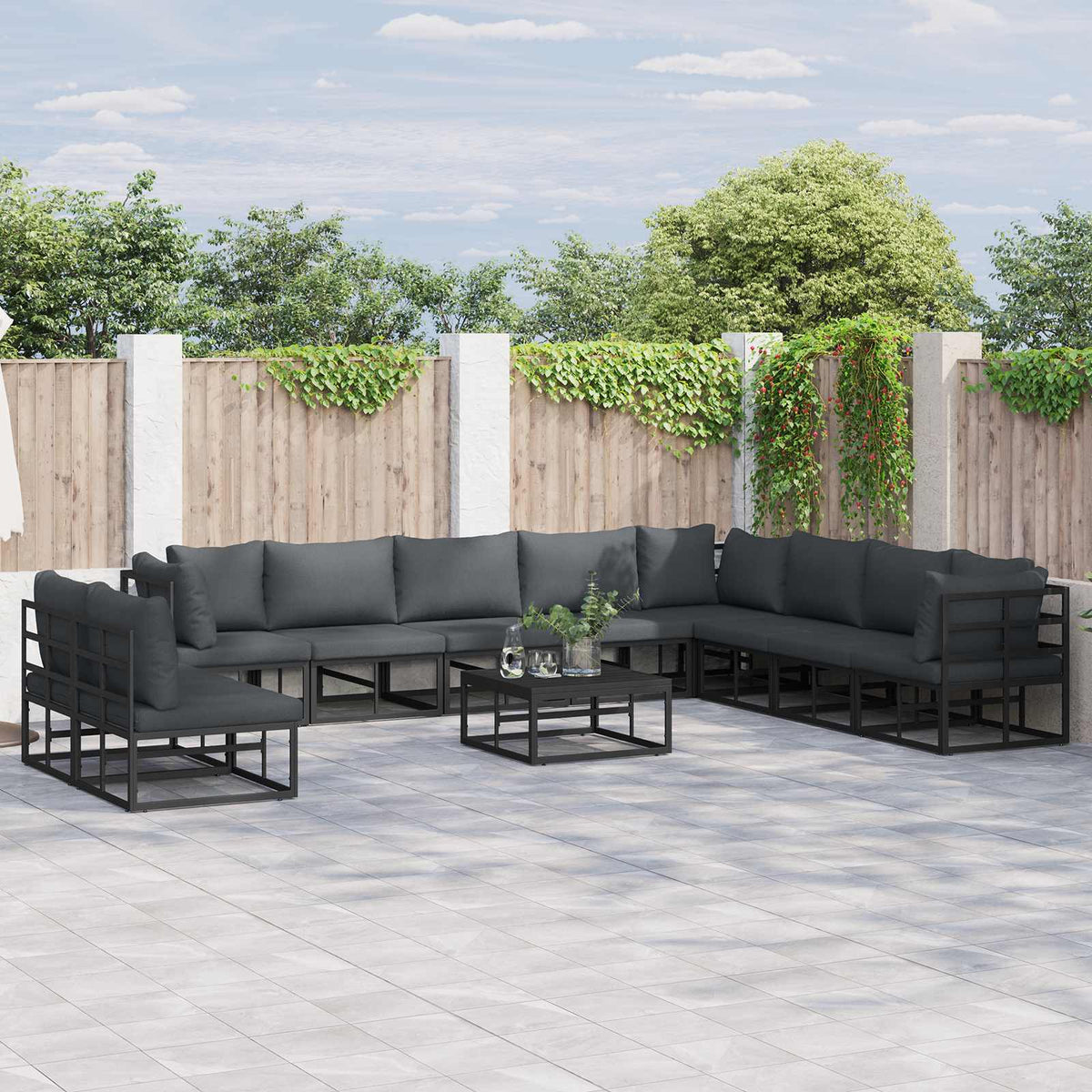 Garden Sofa Set 10 pcs Black Aluminium without table