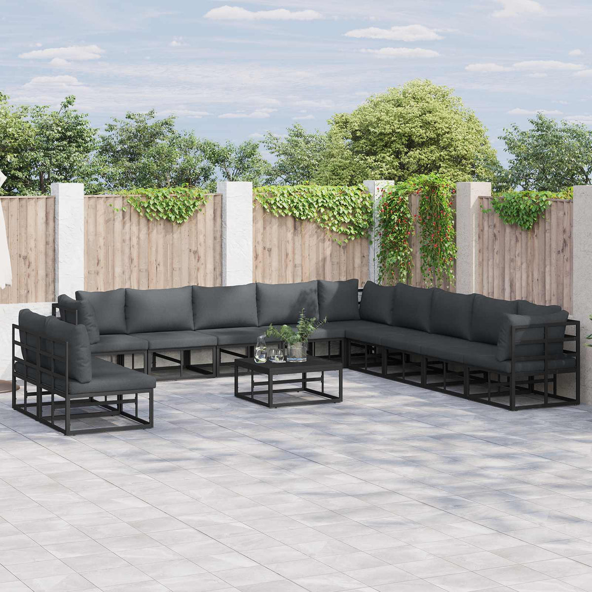 vidaXL Garden Sofa Set 11 pcs Black Aluminium 1