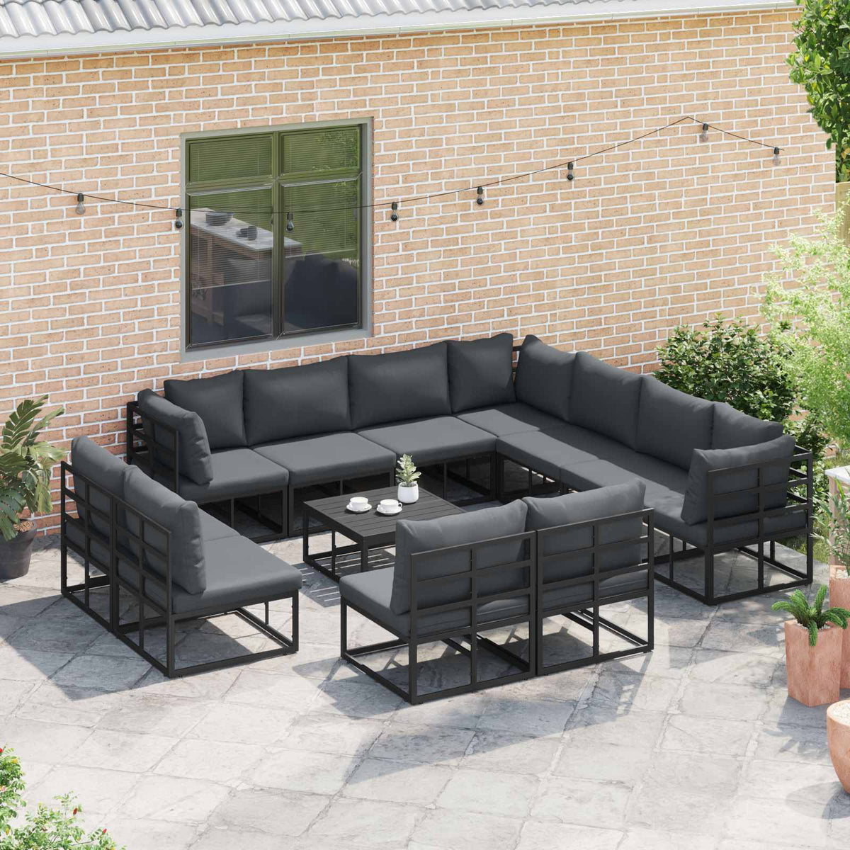 vidaXL Garden Sofa Set 11 pcs Black Aluminium 5
