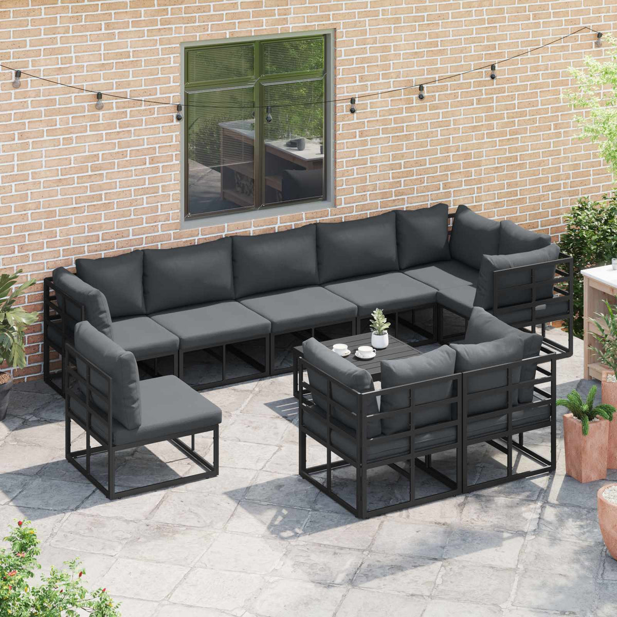 vidaXL Garden Sofa Set 9 pcs Black Aluminium 5