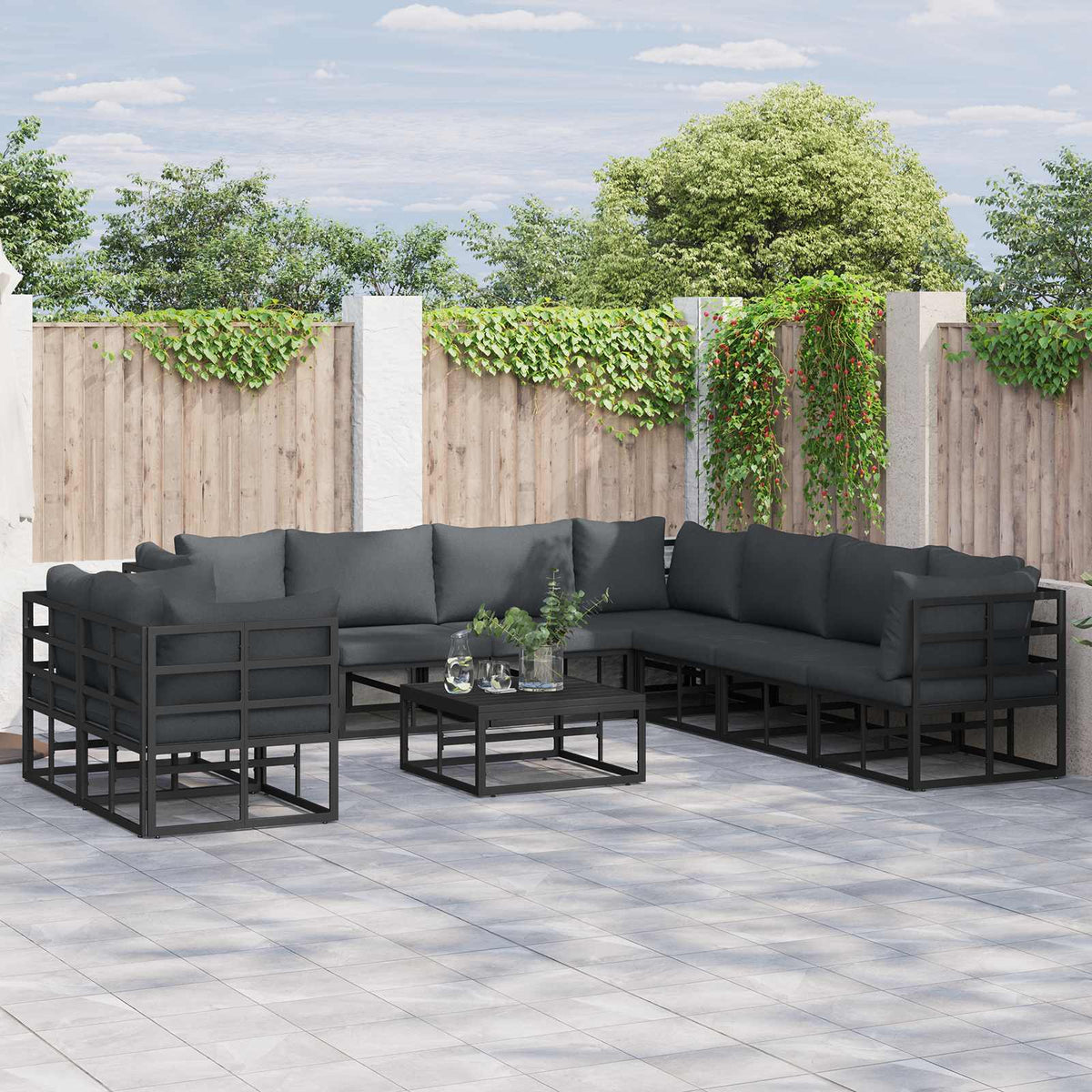 vidaXL Garden Sofa Set 10 pcs Black Aluminium 1