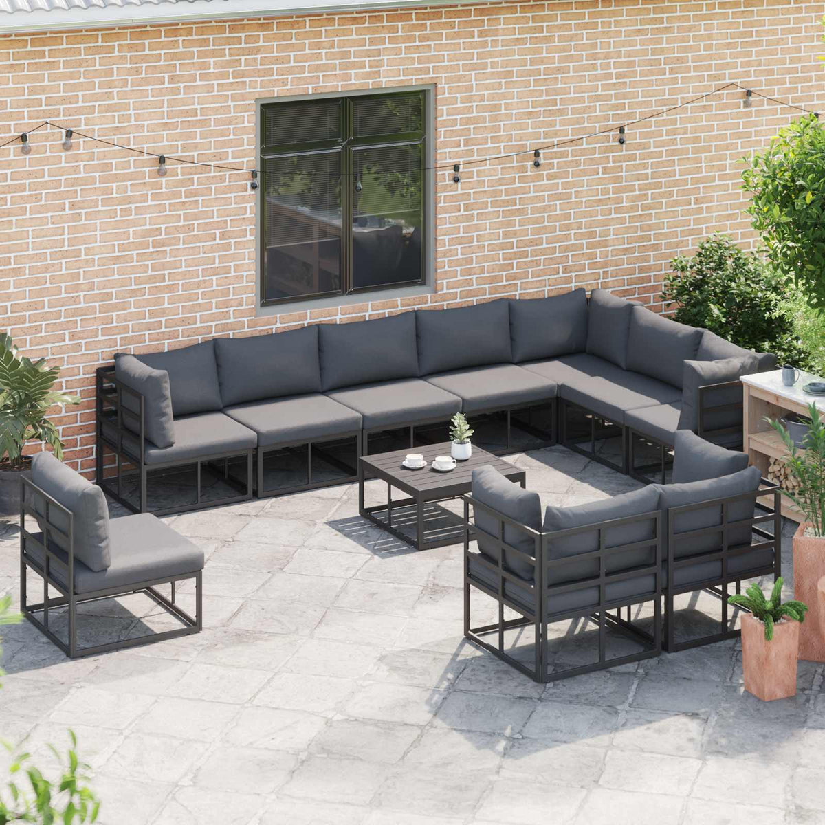 vidaXL Garden Sofa Set 11 pcs Black Aluminium 5
