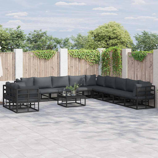 vidaXL Garden Sofa Set 12 pcs Black Aluminium 1