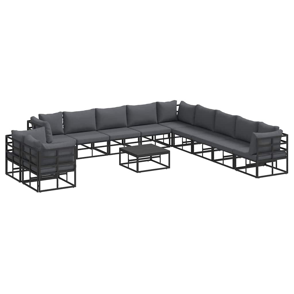 Garden Sofa Set 11 pcs Black Aluminium with table