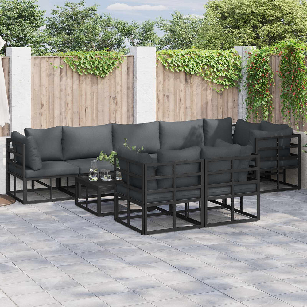 vidaXL Garden Sofa Set 8 pcs Black Aluminium