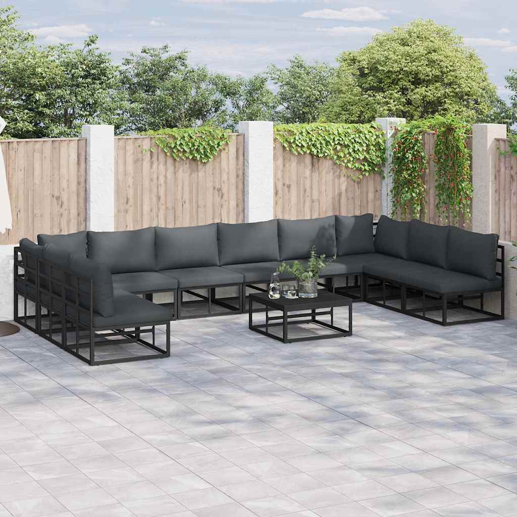 vidaXL Garden Sofa Set 10 pcs Black Aluminium 1