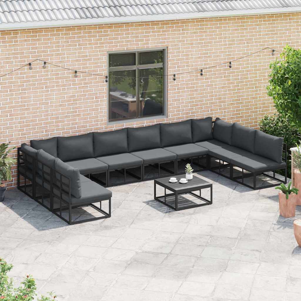 vidaXL Garden Sofa Set 11 pcs Black Aluminium 3